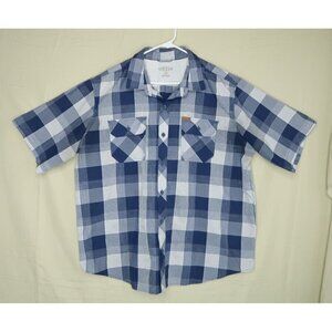 Orvis Plaid Fishing Shirt Blue White Short Sleeve Button Down Gorpcore Men's XXL